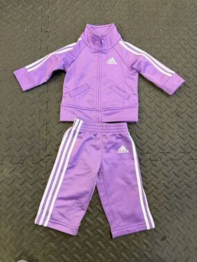adidas Lilac/Purple Tracksuit Set with White Stripes
